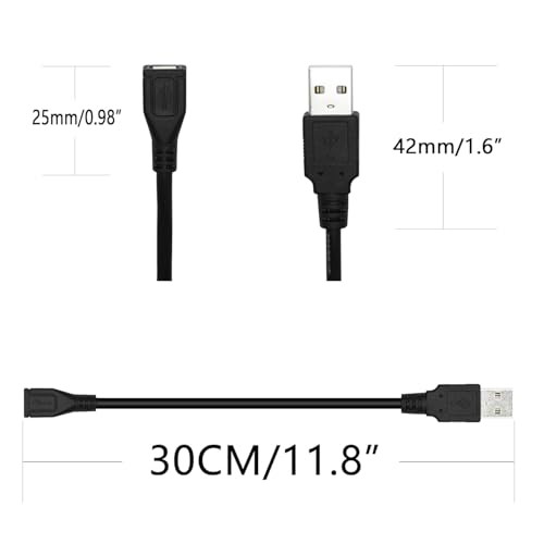 Short USB A Male to Micro USB Female Power Extension Cable 11in,2-Pack