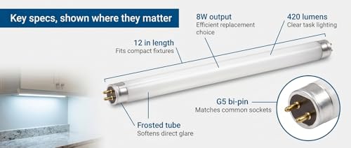 Circle F8T5 Fluorescent Light Bulbs - 12 inches Under Cabinet Bulb - Cool White 4100k 8 Watt Tube Bulb - Pack of 6 - color: 4100, size: 6 Count (Pack of 1)