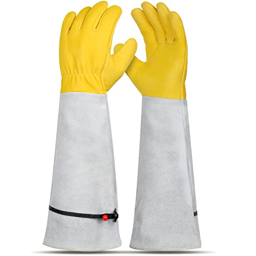 Gardening Gloves for Women/Men, Rose Pruning Thorn-Proof Gloves, with Adjustable Cuff and Durable Goatskin Leather, Comfy Breathable Long Sleeve Work Garden Gauntlet Glove for Yard Work(L) - size: Large (Pack of 1)