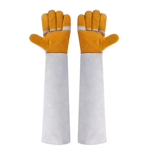 Leather Animal Handling Gloves Bite Proof Scratch 23.62in Extended Cuff with Reinforced Palm Stitching for Pet Training Veterinary Grooming Reptile Bird Ha (60cm灰本色加黄托加厚)