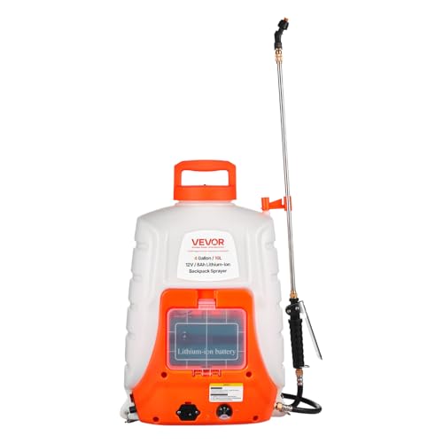 VEVOR Battery Powered Backpack Sprayer, 4 Gallons Electric Lawn Sprayer with 8 Nozzles & 2 Telescopic Wands, 90PSI Adjustable Pressure, 4-6 Hour Runtime, Yard Sprayers for Lawn and Garden