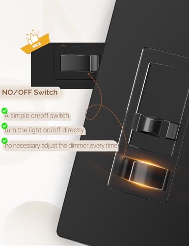 MOES Black Dimmer Light Switches 4 Pack, 3 Way & Single Pole Dimmable Switch for LED,CFL,Incandescent,Halogen, 600Watt Max, ON/Off Switch with Dimming Slide, No Neutral Wire Required - color: Black, size: 4 Pack