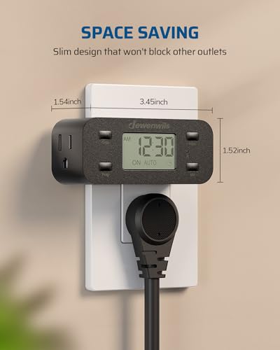 DEWENWILS 24 Hour Programmable Digital Timer Outlet with 1 Grounded Outlet, Timers for Electrical Outlets, Light Timer for Indoor Lamp Fan Aquarium, 125V/15A/1000W, 3 Prong, 1/2 HP, Black - style: Black-1PK