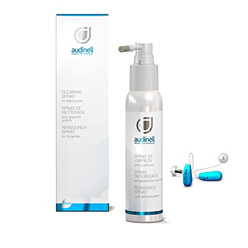Audinell Cleaning Spray (100ml) + Brush | Alcohol-Free | Dissolves, Cleans, Removes Earwax & Sweat from Hearing Aids, Airpods, Earbuds, Earplugs, in-Ear Monitors, Hearing Protection Devices - size: 100ml