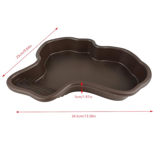 Extra Large Reptile Bathing Pool Reptile Feeding Dish Water Bowl with Ramp Aquarium Ornament for Gecko, Snake, Turtle, Bearded Dragon, Lizard Bath (Black)