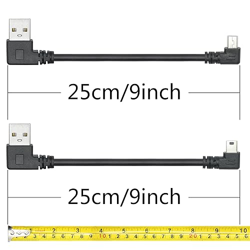 Short Mini USB Power Data Cable 9", Dash Cam Power Cord 5V/2A, 480 Mbps
