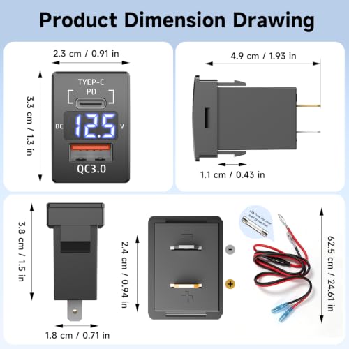 USB C Car Charger PD+QC 3.0 - size: PD+QC+Voltmeter