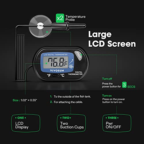VIVOSUN 4-Pack LCD Digital Aquarium Thermometer Fish Tank Water Terrarium Temperature with Suction Cup for Turtle - size: 4 packs