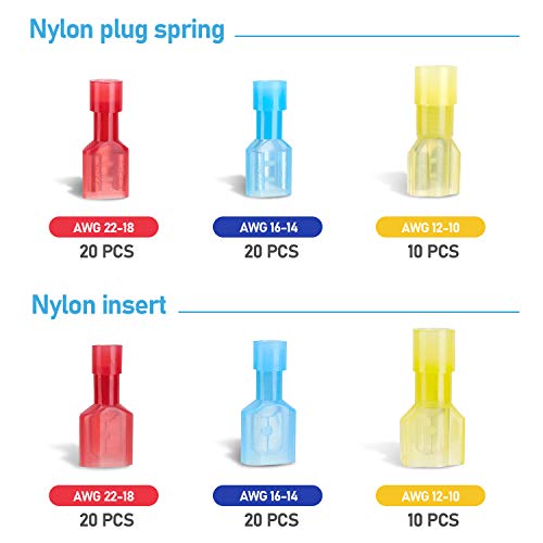 TICONN 100 Pcs Nylon Spade Connector Kit, Insulated Crimp Wire Connectors - style: Combo 100Pcs