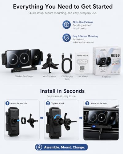 WINNES Wireless Car Charger Mount for Samsung Galaxy Z Fold 8 Ultra 7 6 5 4