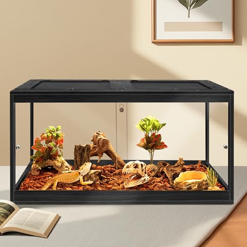 PROLEE Reptile Tank, 35 Gallon Beard Dragon Tank, Tempered Glass Reptile Encloure and Snake Tank with Locking Design for Lizard,Gecko,Chameleon (32"X15.5"X15.5",Black) - color: Black, size: 35 Gallon (32x15.5x15.5 Inch)