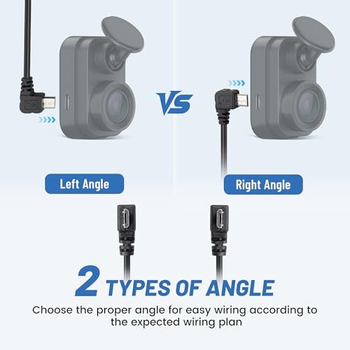 EWAY Dash Cam Mircro USB Power Cord 16.5ft, USB 2.0 A to Micro-B Left Angle 90 Degree Replacement Power Supply Cable Car Charger Adapter USB Connector for Dashcam Dash Board Recorder Recording Camera