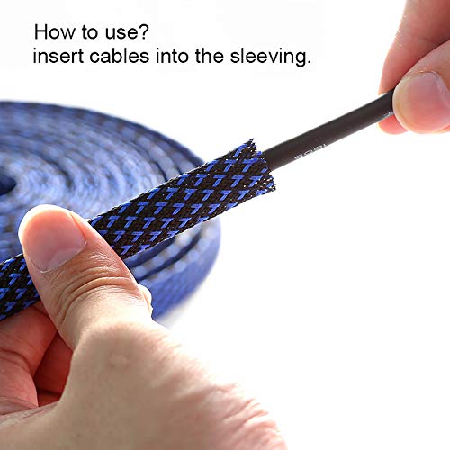 25ft - 1 inch PET Expandable Braided Sleeving – BlackBlue – Alex Tech Braided Cable Sleeve - color: Blackblue, size: 1"-25ft