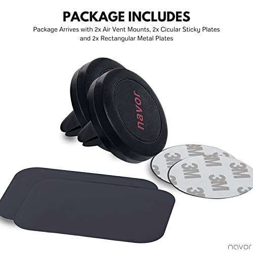 Navor Universal Air Vent Magnetic Car Mount in Black, 2 Pack, Compatible with iPhone 7 Plus, Magnetic Phone Holder for Cars - color: Black(2 Pack)