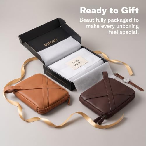 rofozzi Vegan Leather Travel Tech Pouch, Electronics & Cable Case Organizer with Padded 11-Inch Tablet Sleeve and Passport Pockets - color: Espresso