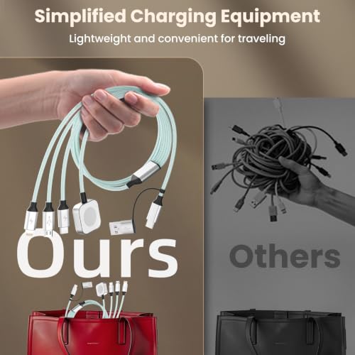 Travel Essentials for iPhone Watch Charger, 4-in-2 Multi Charging Cable 5F - color: Tender Green, size: 1PCS&5FT