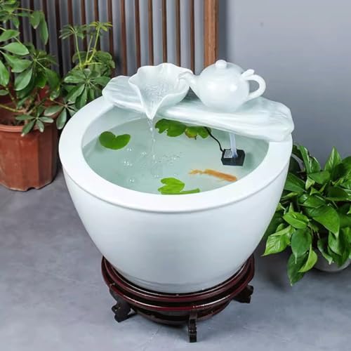 Small Fish Tank White Ceramic Fish Tank Water Tank Balcony Landscaping Water Circulation Office Living Room Ancient Fish Farming Large Tank Fish Tank Kit(Medium) - size: Medium