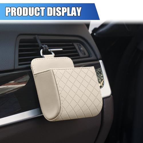 Car Vent Storage Bag, Leather Car Dashboard Organizer Pocket, Beige - color: Beige