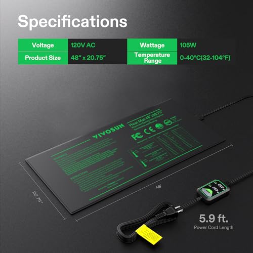 VIVOSUN 48"x20.75" Seedling Heat Mat with Built-in Temperature Controller, UL & MET-Certified Waterproof Plant Heating Pad for Germination, Hydroponics, Brewing, Breeding, and Greenhouses - size: 48"x20.75"