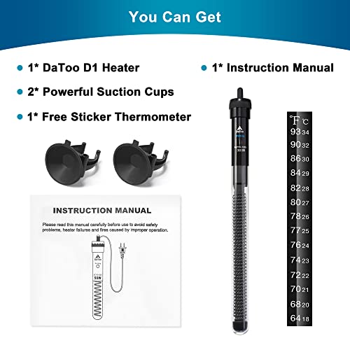 DaToo Aquarium Heater Adjustable 300W Submersible Fish Tank Heater with Electronic Chip Thermostat Suitable for Marine Saltwater and Freshwater - size: 300Watt
