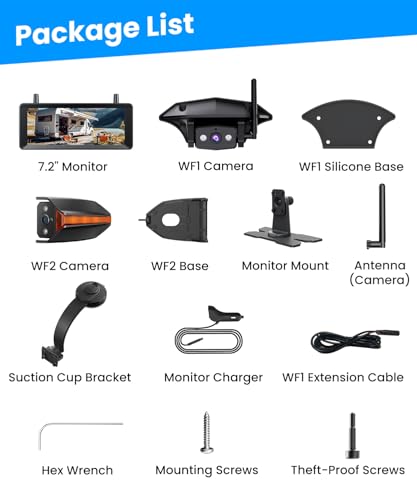 AUTO-VOX Wireless RV Backup Camera Bundle: Rear & Side Cameras with 7.2" HD Split-Screen Monitor and Flexible Bent Mount, Full Rear View Protection for RV, Travel Trailer, Motorhome, and Camper