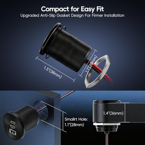 2PCS 90W All-Aluminum RV USB Outlet 12V/24V 3 Ports Recessed Mount - color: Black, size: 2P