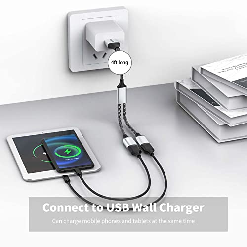 Fidioto USB Splitter, USBA Male to 2 Female USBA Extension Cable, 4Ft Long USB Y Splitter Support Charging and Data Transfer for Printer/USBA Keyboard/Flash Drive/PlayStation/Laptop/LED Etc - style: 1 in 2 out-4ft