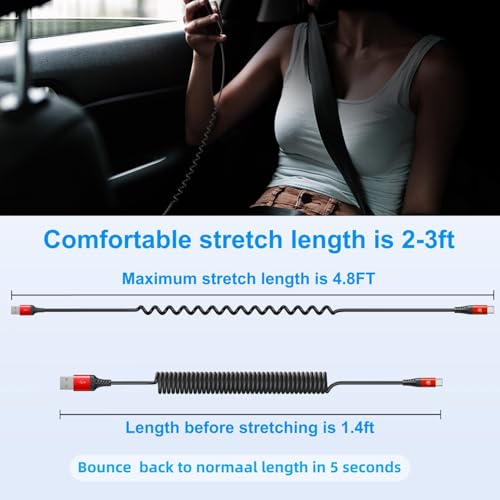 USB to USB C Cable Fast Charging 3ft, 2Pack Coiled USB C Charger Cable - color: Red, size: 3FT