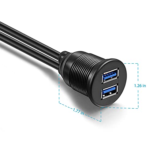 OBVIS 2 Ports Dual USB 3.0 AUX Flush Mount Cable -(6 Feet)
