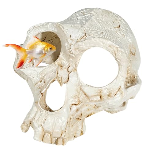 Wowagoga Resin Skull Cave Decor, Gothic Skull Terrarium Cave, Halloween Skeleton Cave Ornament, Aquarium Reptile Hideout, Desktop Home Office Spooky Decoration