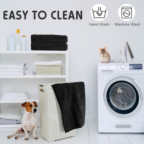 Amylove 4 Pcs Guinea Pig Cage Liner 16 x 24 Inch Washable Chenille Pee Pads Pet Dog Cat Bedding Training Mat Reusable for Small Animals Puppy Bunny Hamster Chinchilla - color: Black, size: 16 x 24 Inch, style: Low Pile Chenille