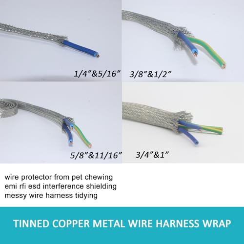 Tinned Copper Braided Cable Shielding Sleeve Metal Wire Loom Sheathing EMI RFI ESD Protector Grounding Mesh Flat Tubular Expandable 1" W(0.64" ID)-30FT - size: 1"W(0.64"ID)-30FT