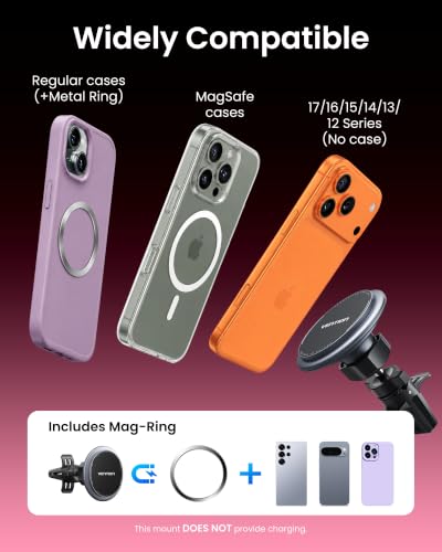 VENTION Car Vent Phone Mount for MagSafe, Strong Magnetic Car Phone Holder with Shock Absorption & Scratch Prevention, 360° Rotatable Auto Phone Mount for iPhone 17/16/15/14Pro Max, Galaxy, Google