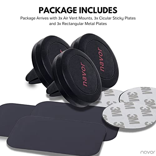 navor Universal Air Vent Magnetic Car Mount Holder in Black - Car Phone Holder Mount with Fast Swift-Snap Technology - Cell Phone Holder for Phones and Mini Tablets - Magnetic Phone Mount - 3 Pack - color: Black(3 Pack)