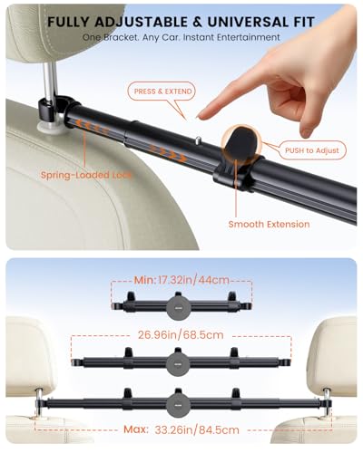 OHLPRO Headrest Tablet Holder for Car Center View, 360° Rotation Magnetic Head, Backseat Stand Fits 4.7-12.9" Tablet & Phone, Kids Road Trip Essential, Extendable Aluminum Bar (33" Max)