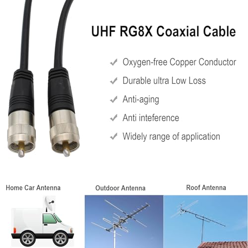 exgoofit RG8X Coaxial Cable 50ft, CB Coax Cable + UHF SO239 Female to SMA/UHF/BNC Adapter 4-Pack for Amateur, CB Radio, SWR Meter