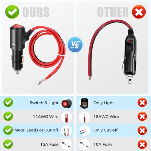12V Cigarette Lighter Male Plug Replacement with On Off Switch and Leads 1.8FT 14AWG Cigarette Lighter Adapter Extension Cable For Car Truck Motorcycle - size: 1.8FT