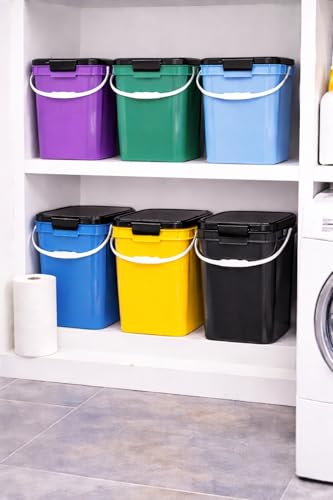 House Naturals 4 Gallon Square Food Grade Bucket Pail with Plastic Handles and Lid (Pack of 3) Made in USA containers (Purple - Black lids) - color: Purple - Black Lids