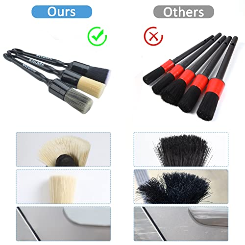 MVEQRRN 3PCS Car Detailing Brush Set, Boars Hair & Soft Auto Brushes - color: 3pcs car detailing brush (AS PICTURES)