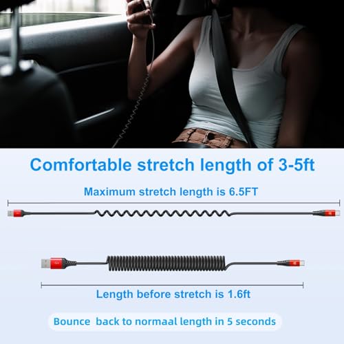 Coiled USB A to USB C Cable for Car 6FT 2Pack USB C Charger Cable Fast - color: Red, size: 6FT