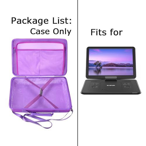 Tourmate Hard Storage Case for BOIFUN/YOTON/POFOTO/PJGCWB/WONNIE 17.5" Portable DVD Player,14'' 15.5" 15.7" 16.9" With Fixed Spring Rope EVA Box (Only Case)(Purple) - color: Purple