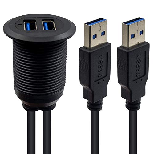 Duttek USB Panel Flush Mount Cable, Dual USB 3.0 Male to Female Extension Cable, USB Mount, Dash Mount, Flush Mount, Panel Mount Cable, for Car, Boat, Motorcycle 1M/3.3FT