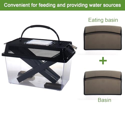NANEEZOO Cricket Keeper, Equipped with Water & Food Feeding Dish, High Transparency Cricket Pen with Dispenser Tubes, Insect Keeper for Gecko Snake Lizards Reptiles (Large)