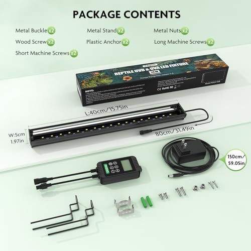 PAIZOO LED UVB Light for Reptiles, 16" UVA UVB Reptile Light with Controller, Auto and Manual Modes, Full Spectrum Reptile Lamp Bar Ideal for Bearded Dragon, Lizards, Snakes, Turtles, 14W - size: PZUV-40B (1-Pack)