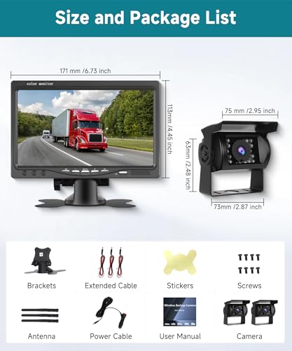 Wireless Backup Camera Kit, Sellrich Reverse Camera with 7 Inch 1080P IPS Monitor 2 Cameras, Support DIY Parking Line BSD Image Flip IR Night Vision Waterproof Rear View Camera - color: 2 Cams