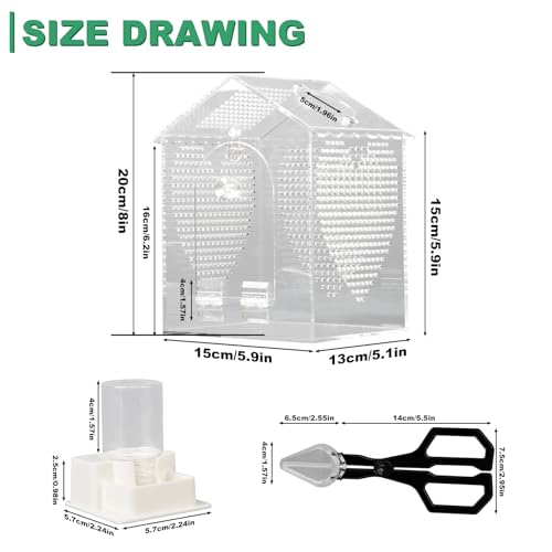BestYiJo Jumping Spider Enclosure, 6 * 5 * 8" Lengthen Seamless Acrylic Terrarium with Feeder and Waterer – Ideal for Jumping Spiders, Praying Mantis, Scorpions, Hermit Crabs & Micro Reptiles
