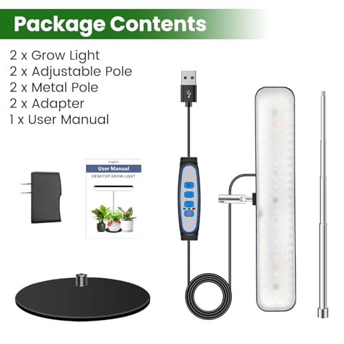 Wiaxulay Grow Lights, Full Spectrum Plant Light for Indoor Plants, Height Adjustable Desktop Grow Lamp with Auto Timer 6/12/16Hrs, 3 Lighting Modes,5 Brightness,Ideal for Potting Soil, 2 Pack - size: 2 Pack(Black)
