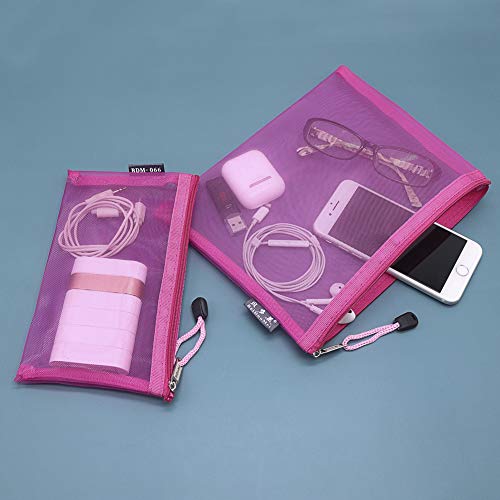 HRX Package 6pcs Mesh Makeup Bags for Travel, 2 Sizes A5 A6 (Hot Pink) - color: Hot Pink, size: A5, A6