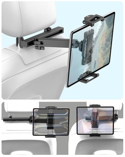 Car Back Seat Tablet Holder, Thick Case Friendly, Lockable Headrest Mount