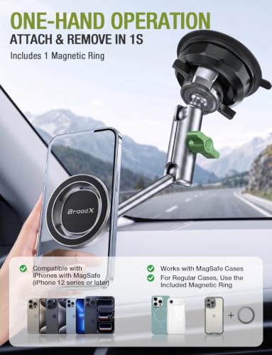 Broodx Magnetic Car Phone Holder, Windshield/Dash Metal Suction Cup Mount
